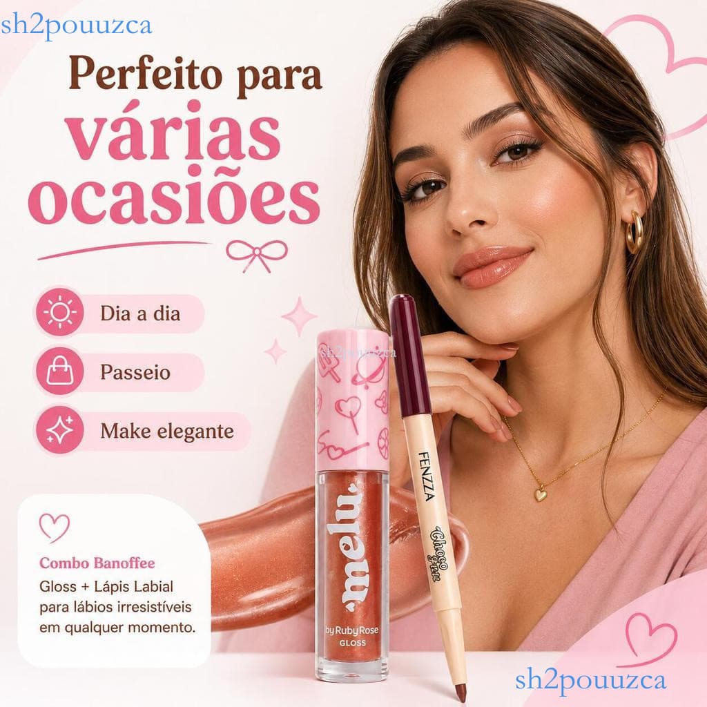 Combo com 2 Itens: Gloss Labial Banoffee 3,4ml + Lápis Labial Retrátil Nude Marrom ✨sh2pou