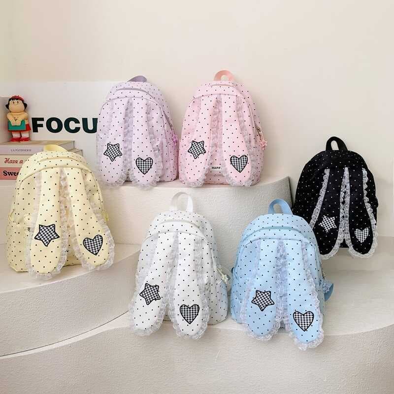 Versão coreana simples estilo ocidental Polka Dot mochila novo estilo meninas grande capacidade jardim de infância mochi