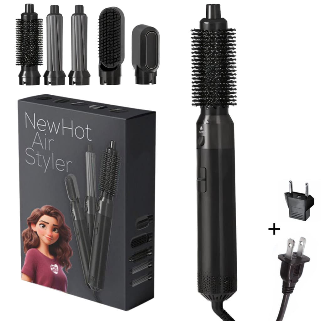 PREMIUM Cinza c/ Preto - Escova 5 em 1 Multiuso 110V - Seca, Modela, Alisa e Penteia