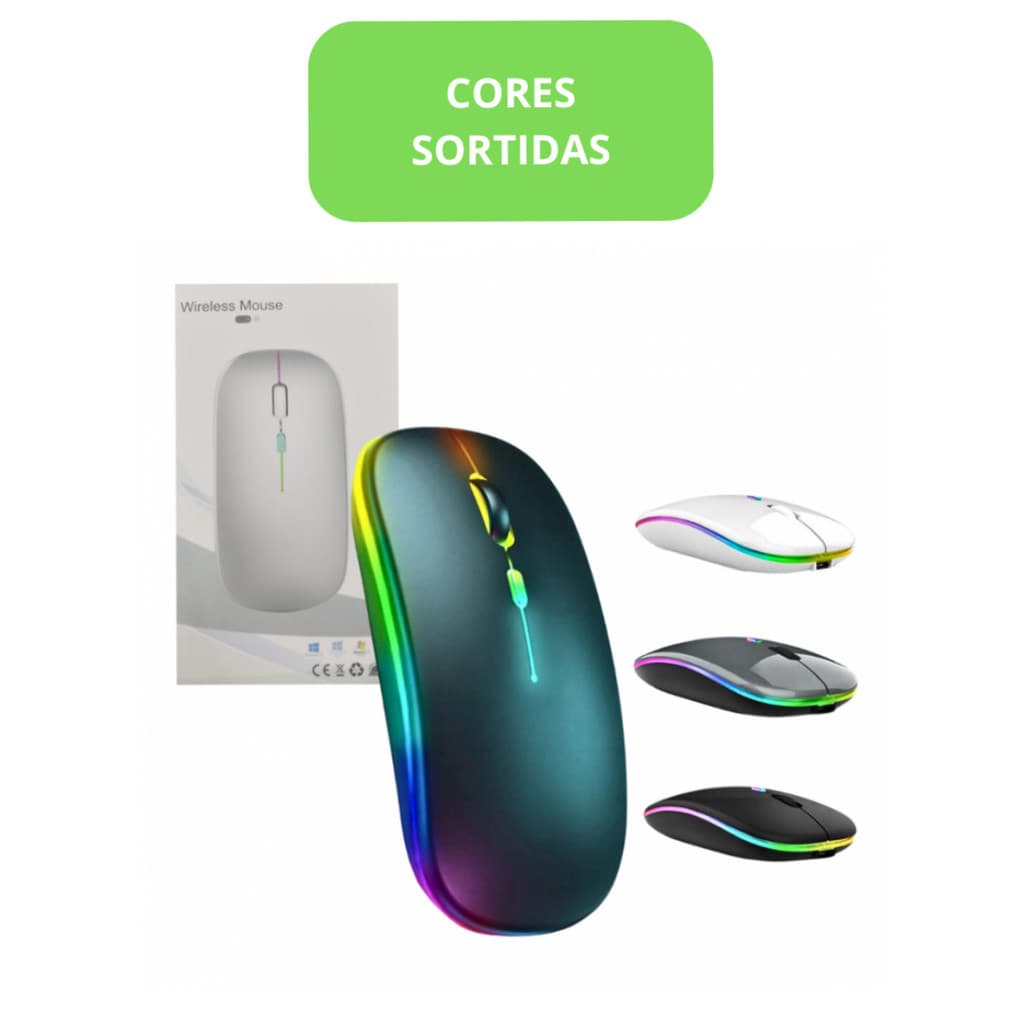 Mouse Sem Fio Bluetooth RGB 1600 dpi - (Cores Sortidas)