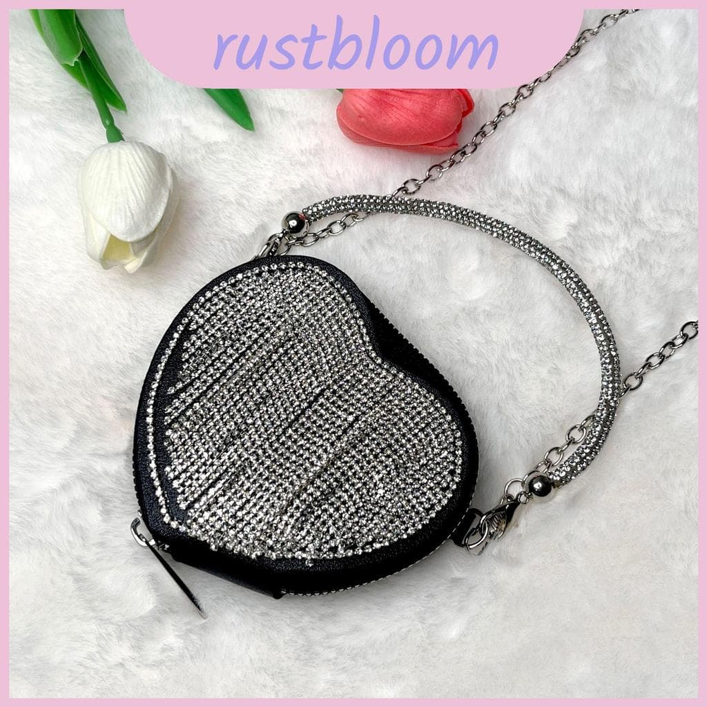 Mini Bolsa Em Formato De Coração Com Strass Brilhantes Para Viagens Casuais E Aparência Elegante