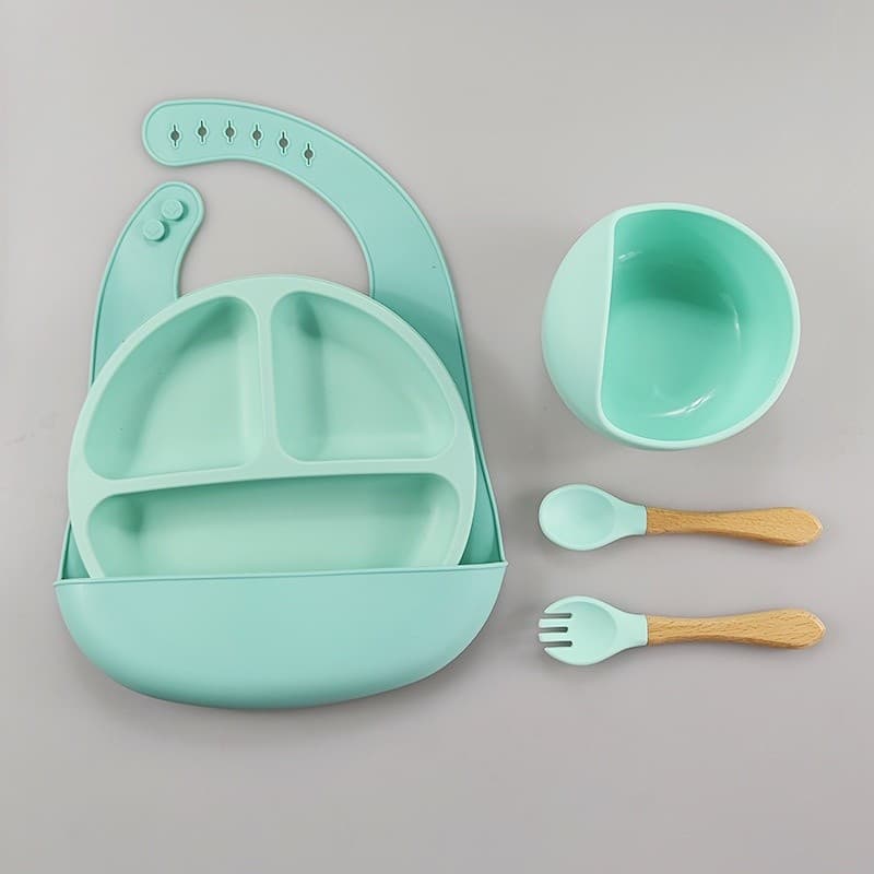 Tigela De Silicone Para Alimentação De Bebês , 5 Peças , Pratos Sem BPA , Utensílios De Mesa Portáteis