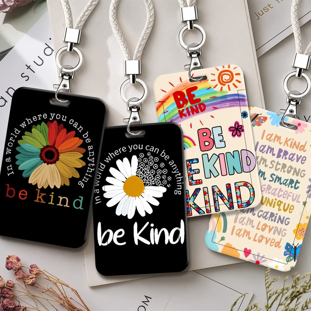 Porta-Cartões Be Kind Cute Daisy Rainbow ID Badge Holder Com Cordão , Capa De Passagem De Ônibus De Escritório De Estuda