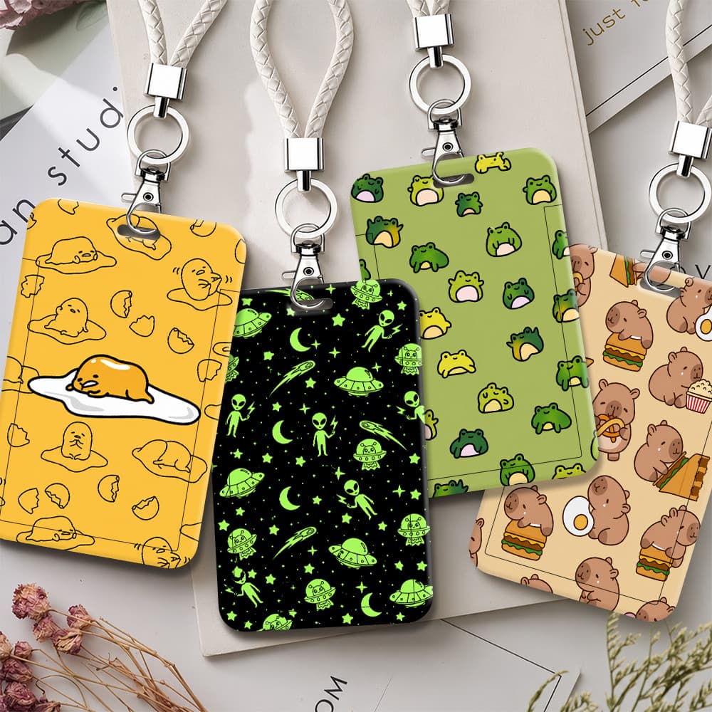 Bonito Dos Desenhos Animados Animal ID Titular Do Cartão Com Cordão Capivara Sapo Preguiçoso Ovo Alienígena Impressão Cr