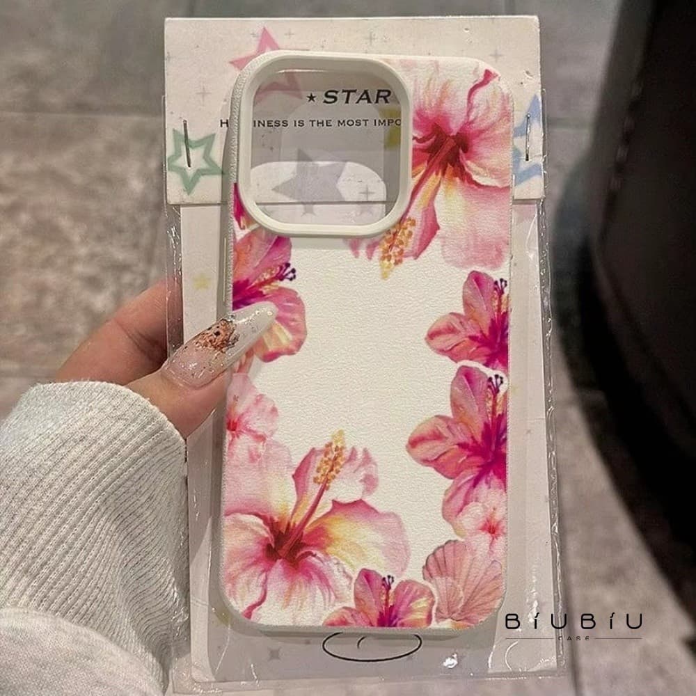 Flor Material Aquarela Hibisco Caso De Telefone Para iPhone 17 16e 15 14 13 12 11 Pro Max XS X Silicone Capa