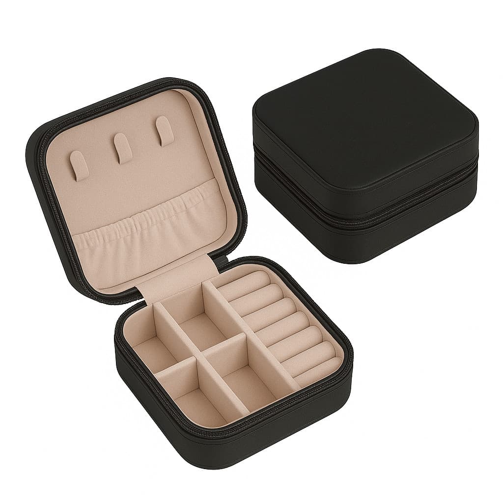 Mini Porta Jóias Portátil De Bolsa Viagem Couro Sintético Quadrado