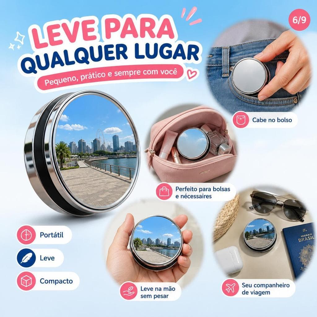 Mini Espelho 360° Convexo 5,5cm – Para Selfie e Fotos Criativas, Portátil para Viagem