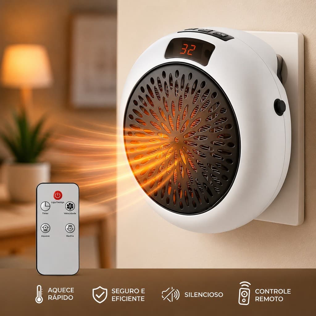 Mini Aquecedor Elétrico Portátil de Tomada para Parede | Aquecedor Compacto e Econômico para Quartos e Escritórios