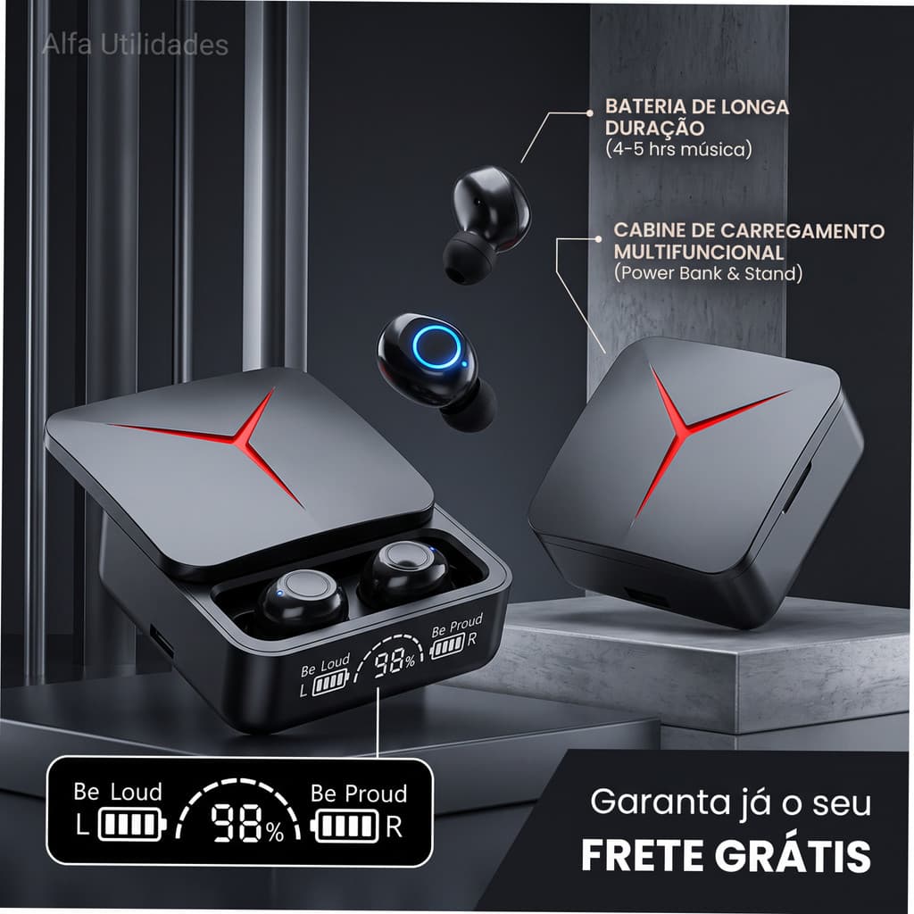 Fone Bluetooth M90 PRO LED Case Deslizante Altomex