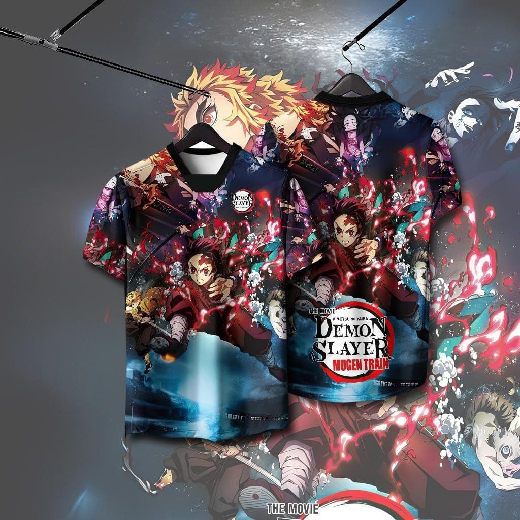 Kamado Tanjirou Japão Anime Demon Slayer Camiseta Estampada Solta Street Top Estilo Quadrinhos Masculino Verão Casual Re