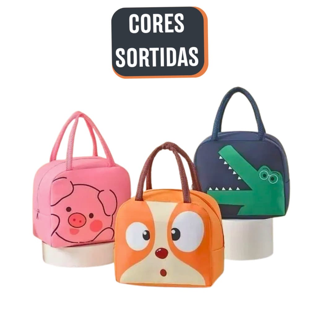 Bolsa Térmica Lancheira Escolar com Alça Estampas de Animais
