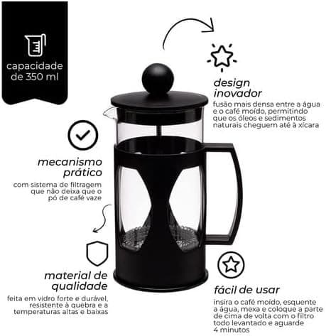 Cafeteira Prensa Francesa De Vidro 600ml