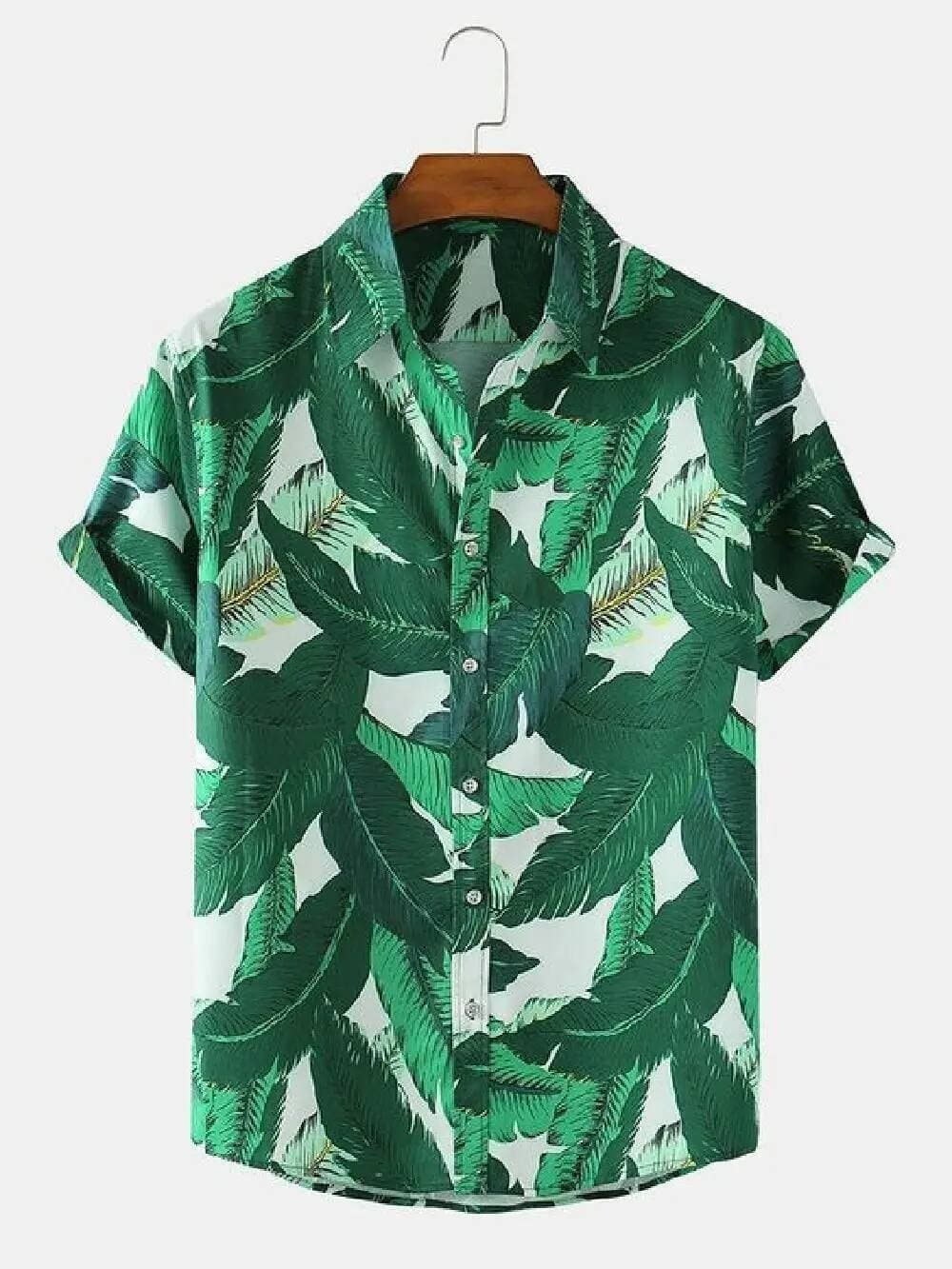 Camisa Masculina De Manga Curta Estilo Havaiano Com Estampa De Planta Lapela top casual Elegante