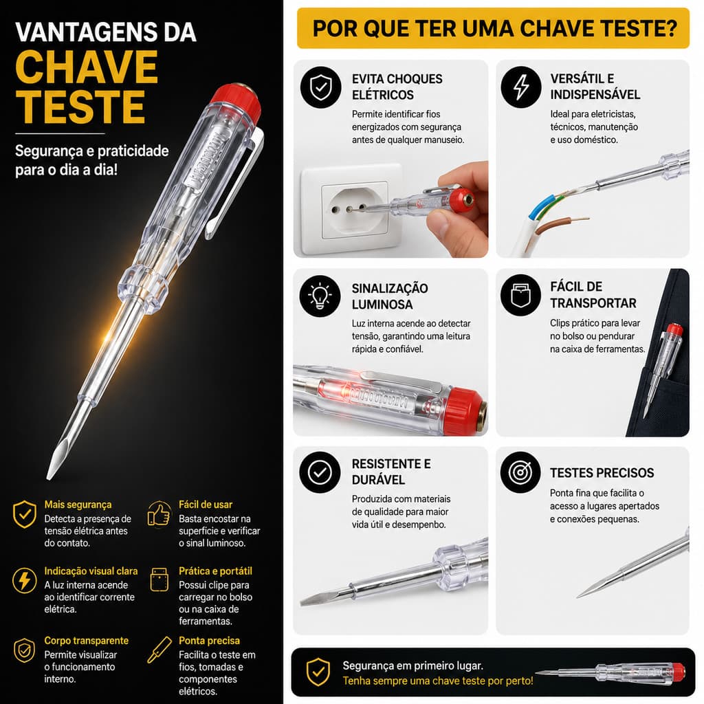 Chave Teste de Energia Elétrica | Ferramenta Essencial para Eletricista