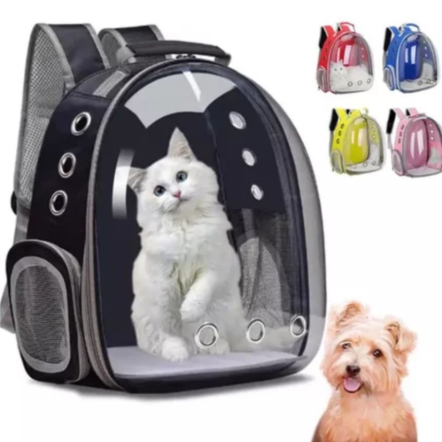 PRETO - Mochila Pet Transporte para Cães e Gatos Visão Ampla com Entrada de Ar