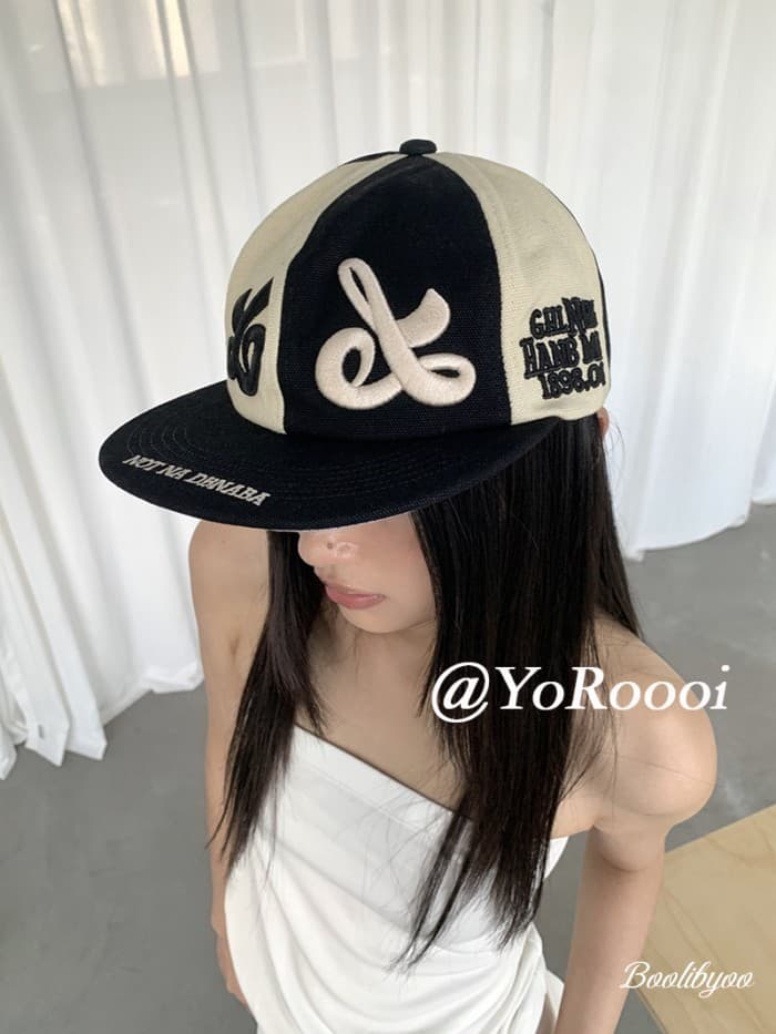 Boolibyoo Cor Combinando Bordado Indústria Pesada Boné de Aba Plana Boné de Beisebol Casual de Rua