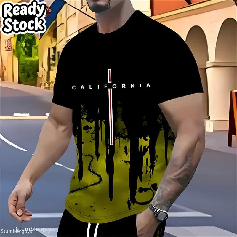 Verão Masculino Oversized Moda Retro Camiseta Solta Manga Curta Macio Confortável Esportes 3D Roupas De Masculina