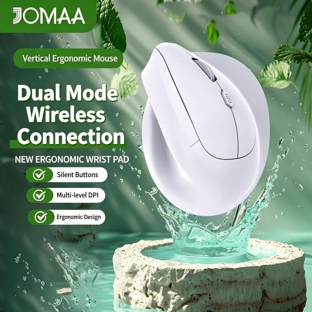 JOMAA 2.4G USB + Bluetooth Teclado Sem Fio De Modo Duplo Mouse Recarregável Vertical Ergonômico Silencioso Para Vários D