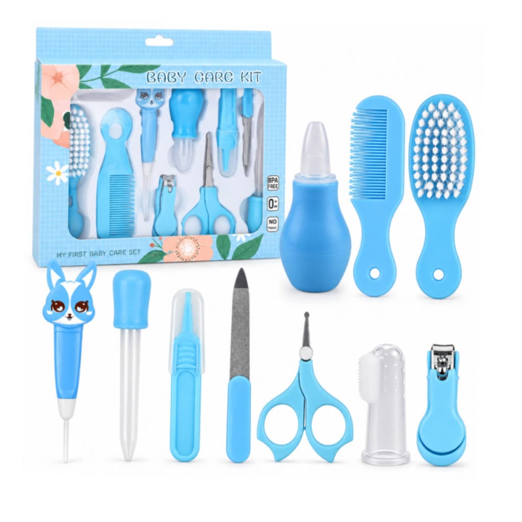 Conjunto de Bebê com 10pçs AZUL Higiene Cuidado Infantil Essencial Bpa Free