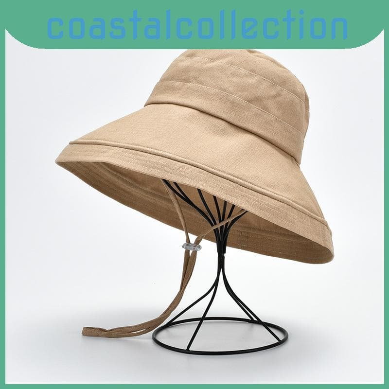 Chapéu De Sol De Linho De Algodão De Aba Larga Dobrável Para Mulheres Guarda-Uv Praia E Uso Casual