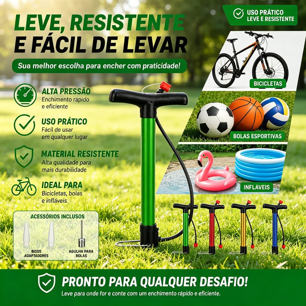 Bomba Manual 50cm Alta Pressão – Ideal para Bicicleta, Bolas Esportivas e Infláveis
