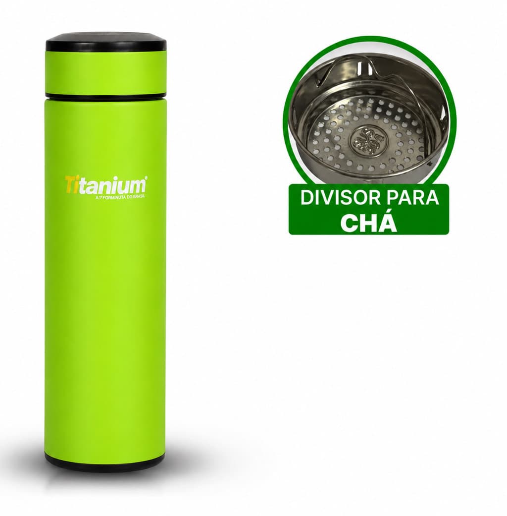 Garrafa Térmica Titanium 480ml Inox Verde Quente e Frio