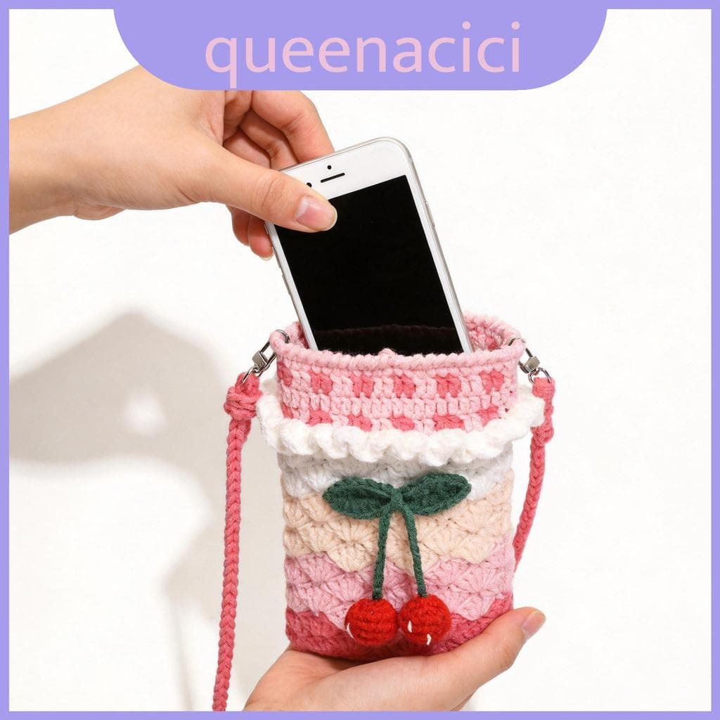 Saco De Telefone Cereja De Lã Em Forma Com Bolso Interno Para Uso Diário