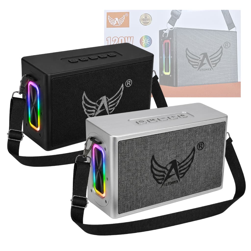 Caixa de Som Bluetooth 120W Premium LED RGB com Alça de Transporte Altomex AL-8303