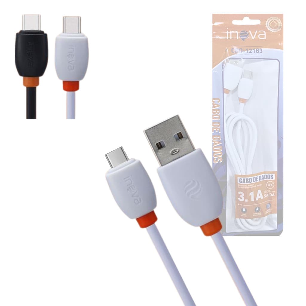 Cabo de Dados Conexão USB / Tipo-C 3.1A Cabo 1 Metro INOVA CBO-12183