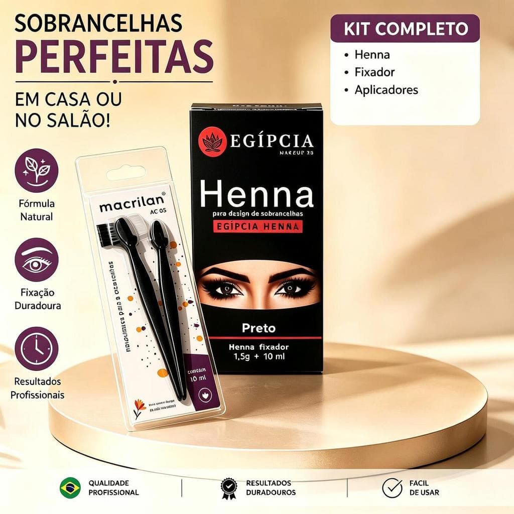 Kit Henna para Sobrancelhas Makiaj Completo, com Lâminas para Iniciantes Design Fácil e Perfeito