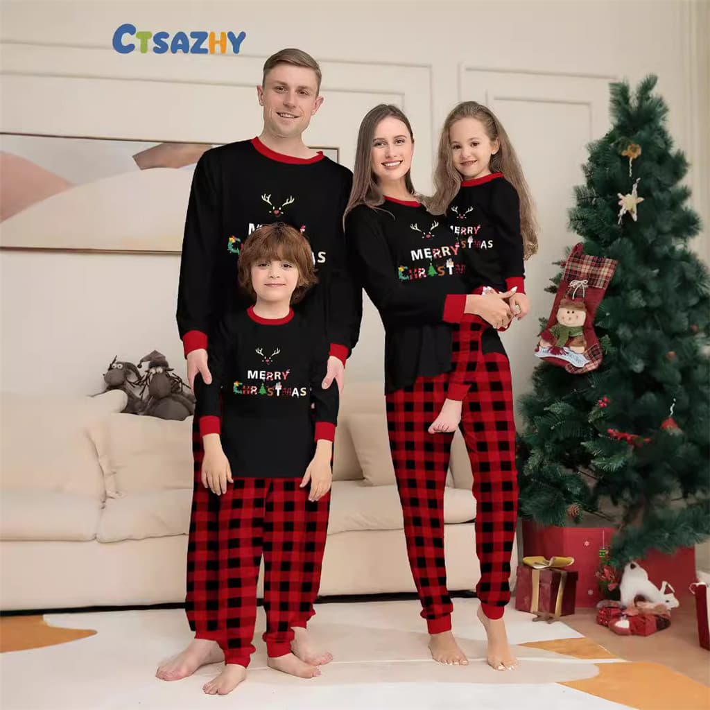 Pijamas De Natal Bebê Mãe Crianças Filha Mamãe Família Conjunto Pjs Veados Letras Imprimir Manga Longa Combinando Roupas