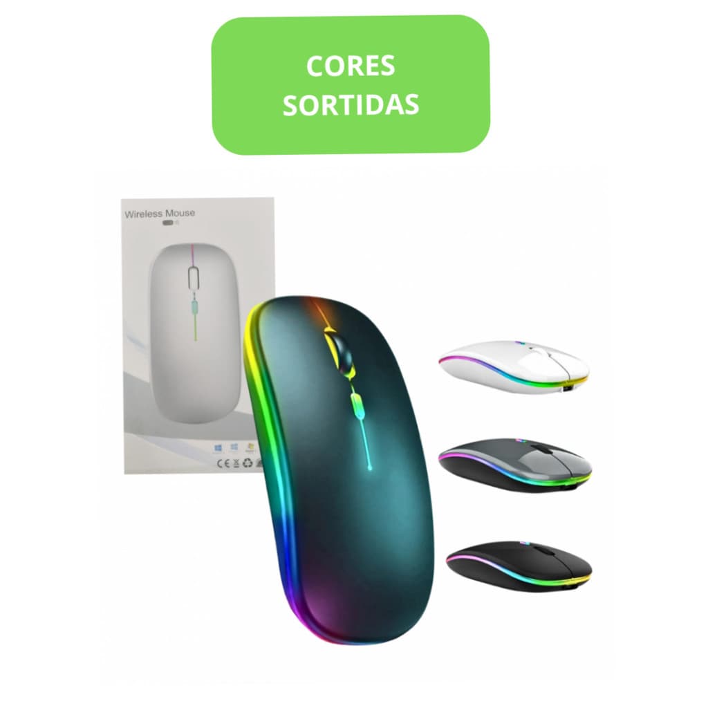 Mouse Bluetooth Sem Fio RGB 1600 DPI (Cores Sortidas)