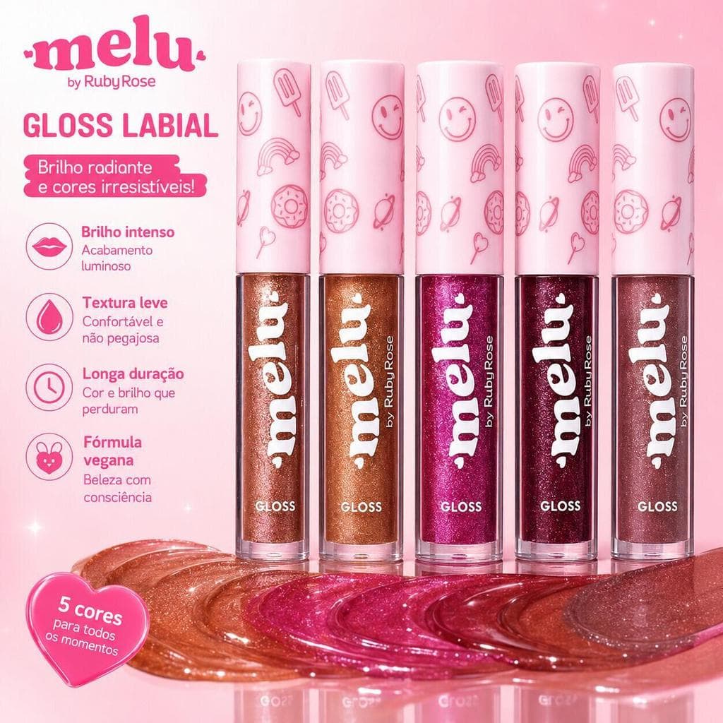 Ruby Rose Gloss Labial Melu RR-F8235 Textura Leve Brilho Natural para Uso Diário