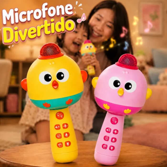 Microfone de Karaokê Infantil Flow Dimension Amarelo Com Luzes e Bluetooth