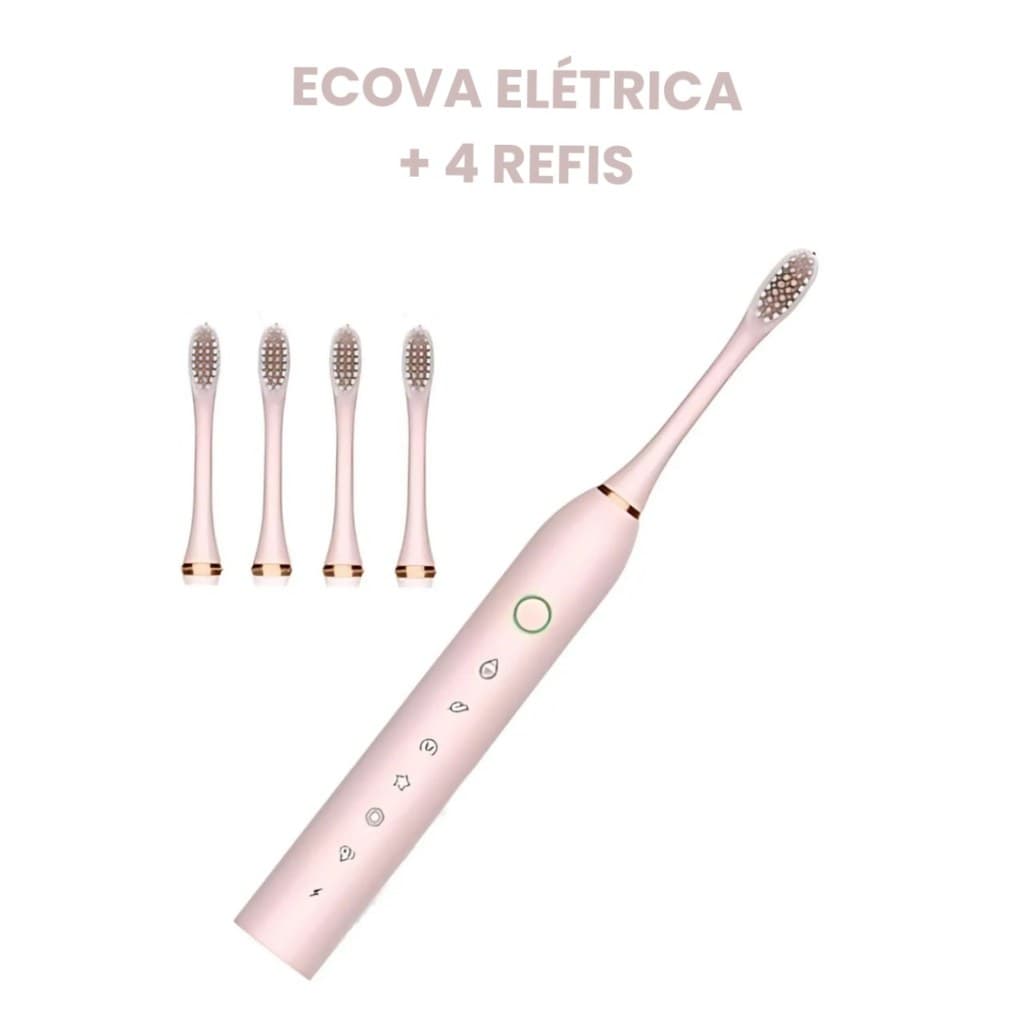 Escova Dental Elétrica Recarregável USB com 6 Modos e 4 Refis -