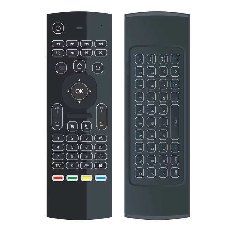 Sem Fio 2.4G Estéreo Air Mouse Retroiluminado Teclado 4 Botões Código De Rolamento Controle Remoto Mini Design Bateria R
