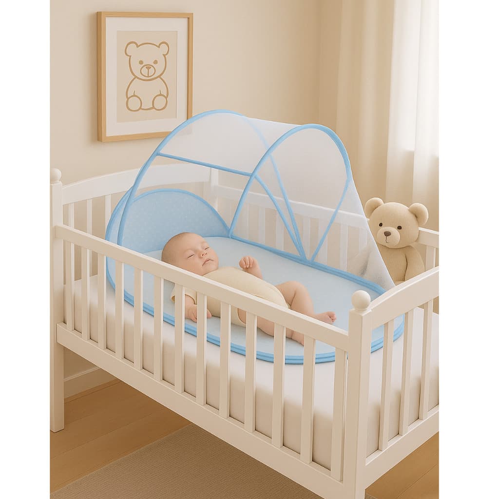 Mini Berço Infantil Portatil Com Mosqueteiro SNH47 Snel Home Cor: Azul