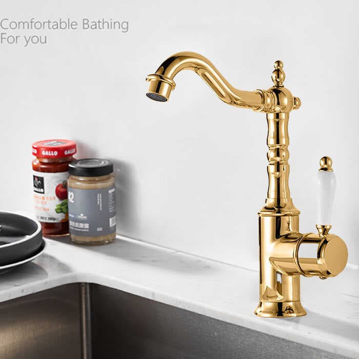 Todo o cobre francês Retro dourado bacia de água quente e fria torneira do agregado familiar cozinha banheiro lavatório