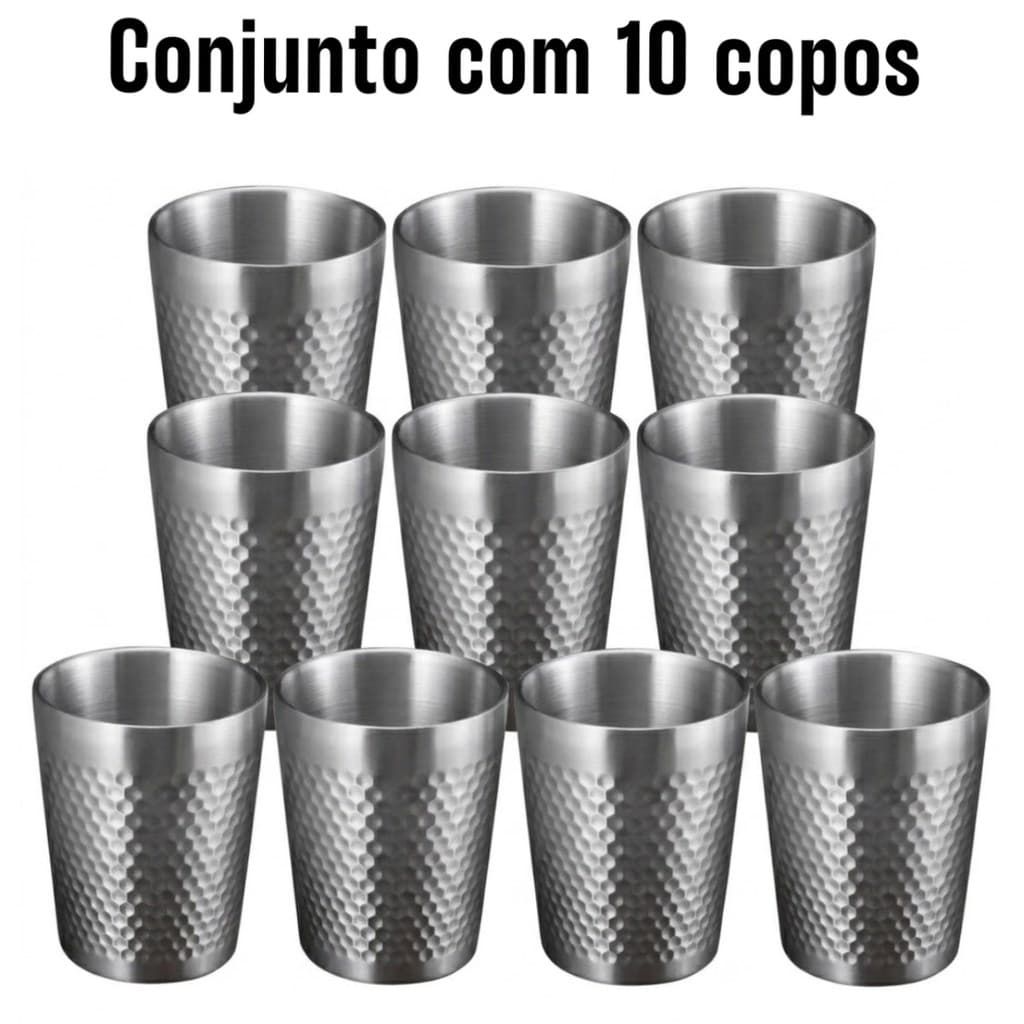 Conjunto 10 Copos em Inox 175ml Parede Dupla