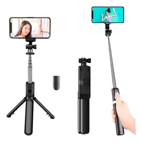 Bastão de Selfie com Controle Remoto Bluetooth – Tripé Integrado e Suporte Ajustável