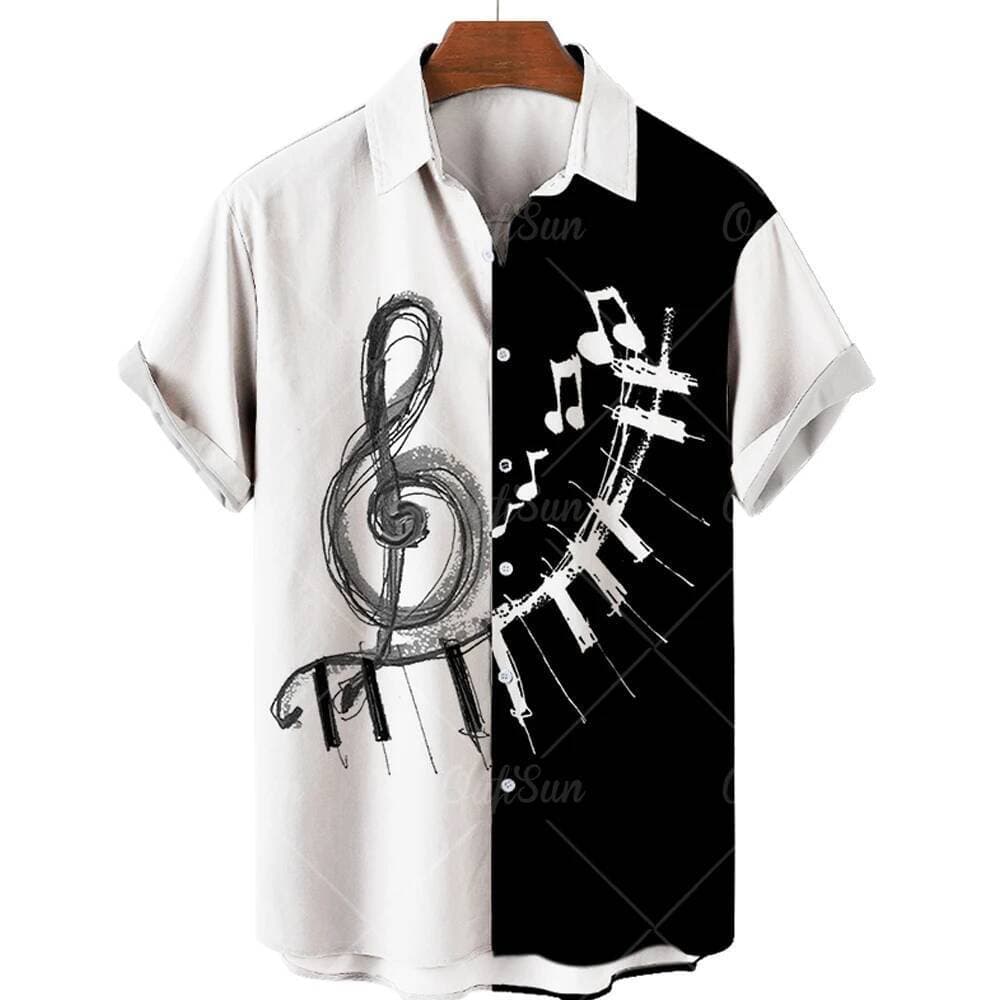 Moda Verão Havaiana Masculina Nota Padrão Camisa Vintage Lapela Solta Casual 2026 Novo 3XL Camisas De Botão De Manga Cur