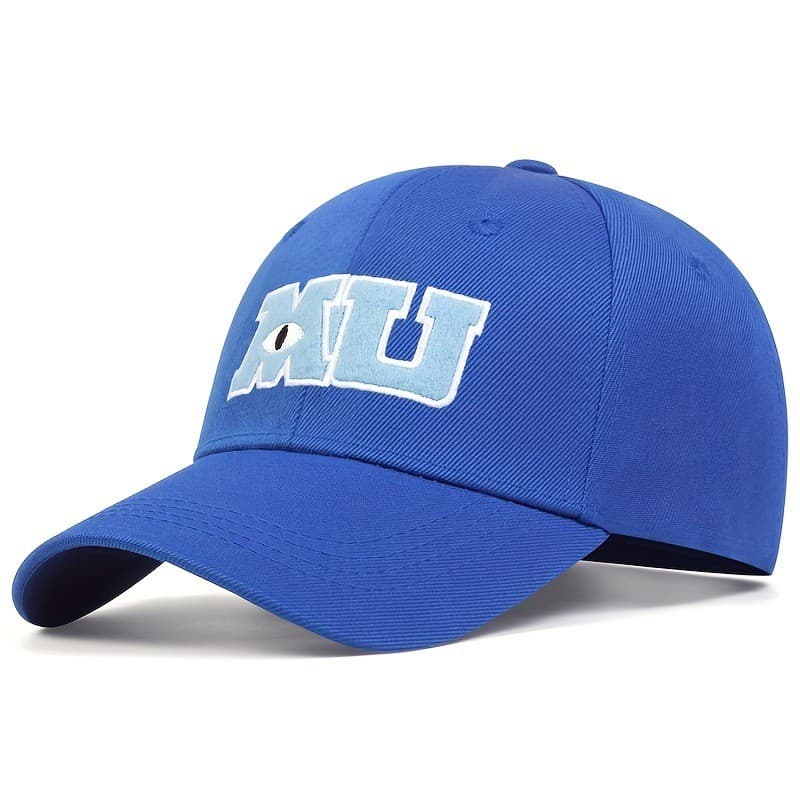 Boné de Beisebol Masculino da Moda, Boné com Bordado de Letras MU da Universidade dos Monstros, Chapéu Azul, Boné de Sol