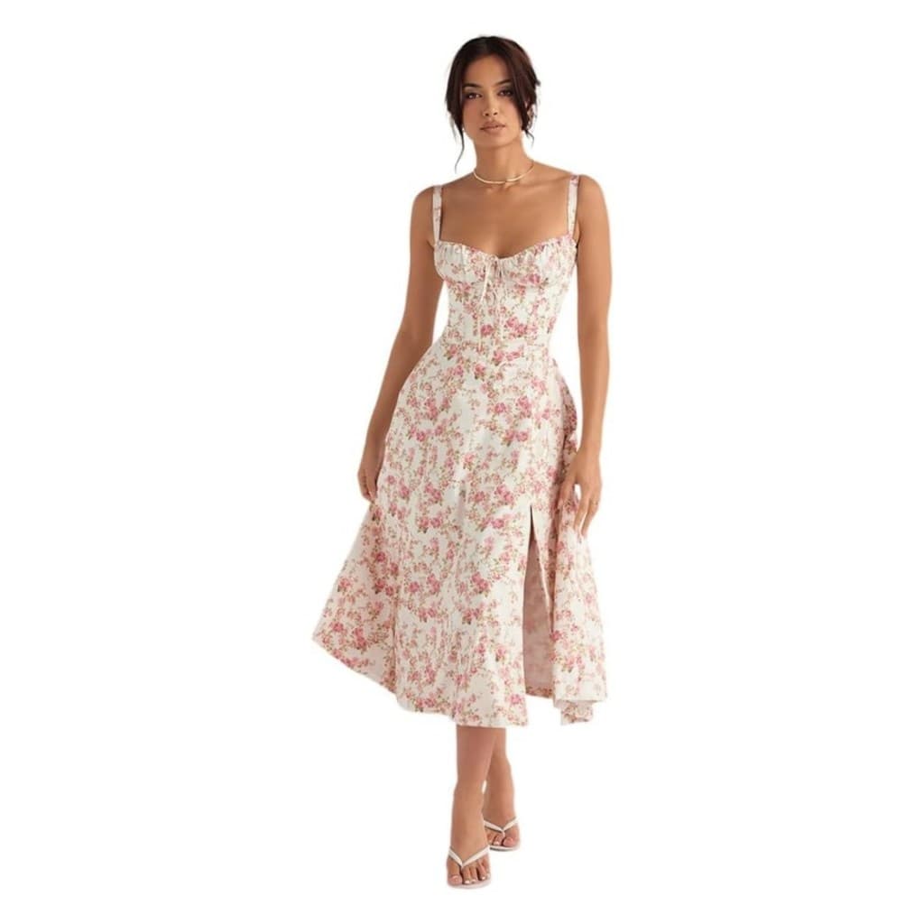 Branco e Rosa - G - Vestido midi floral