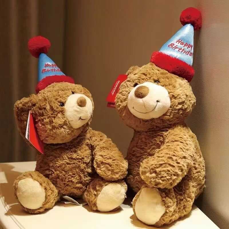 Chapéu de aniversário urso boneca urso de pelúcia boneca loja de flores brinquedo de pelúcia segurar flor balde urso pre