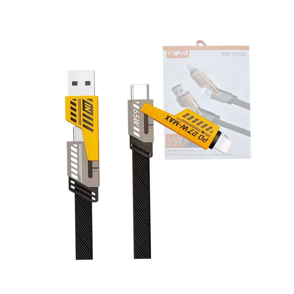 Cabo de dados 4 em 1 (USB/2x TPC/Lightning) PD 27W / 65W - 1 metro