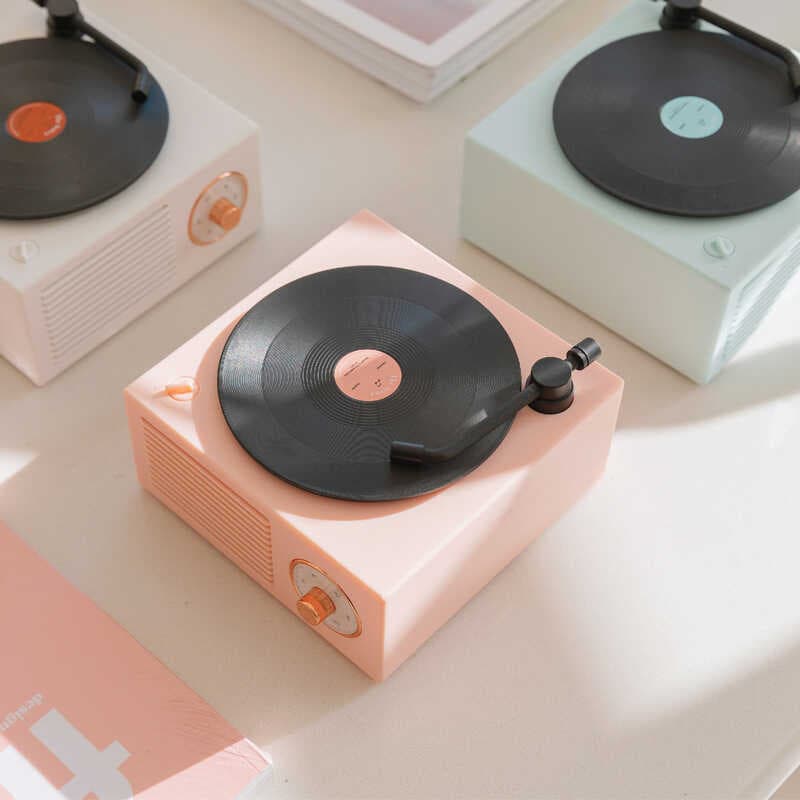Vinil atômico Bluetooth pequeno alto-falante Mini alto-falante inteligente Retro cartão de carro carregamento alto-falan