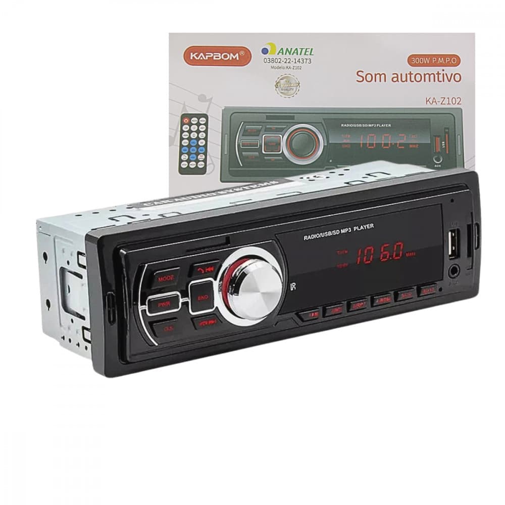 Rádio Carro Som Automotivo Potente 300W Mp3 Player Bluetooth Com Controle Leitor De Cartão SD Kapbom