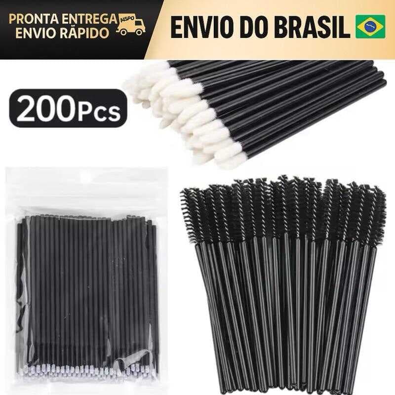 Kit 200 Escovinha Pincel Aplicador Microbrush Extensão de Cilios Lip Gloss Combo