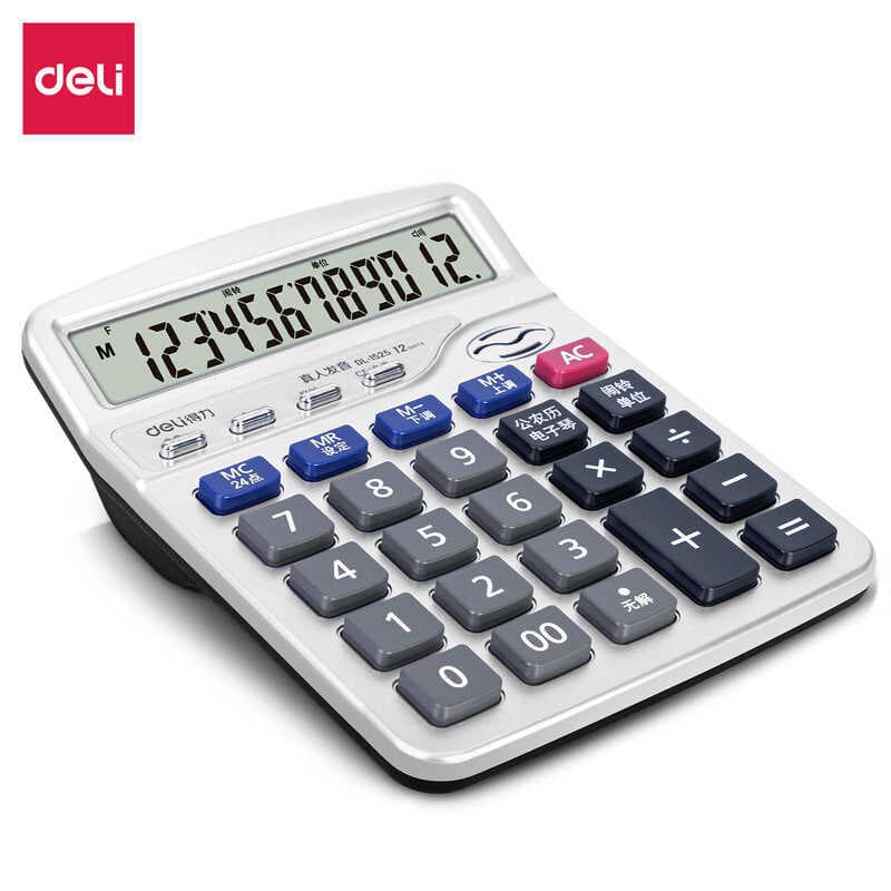 Deli 1525 Calculadora de Voz LCD Tela Grande Alarme de Tempo Computador de Escritório Financeiro de 12 Bits Uma Peça