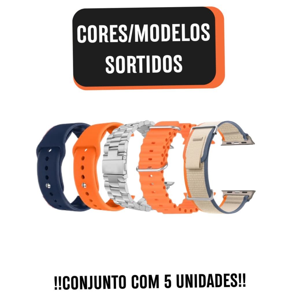 Conjunto de 5 Pulseiras Respirável Smartwatch 42 a 49mm (Cor/Modelos Sortidos)